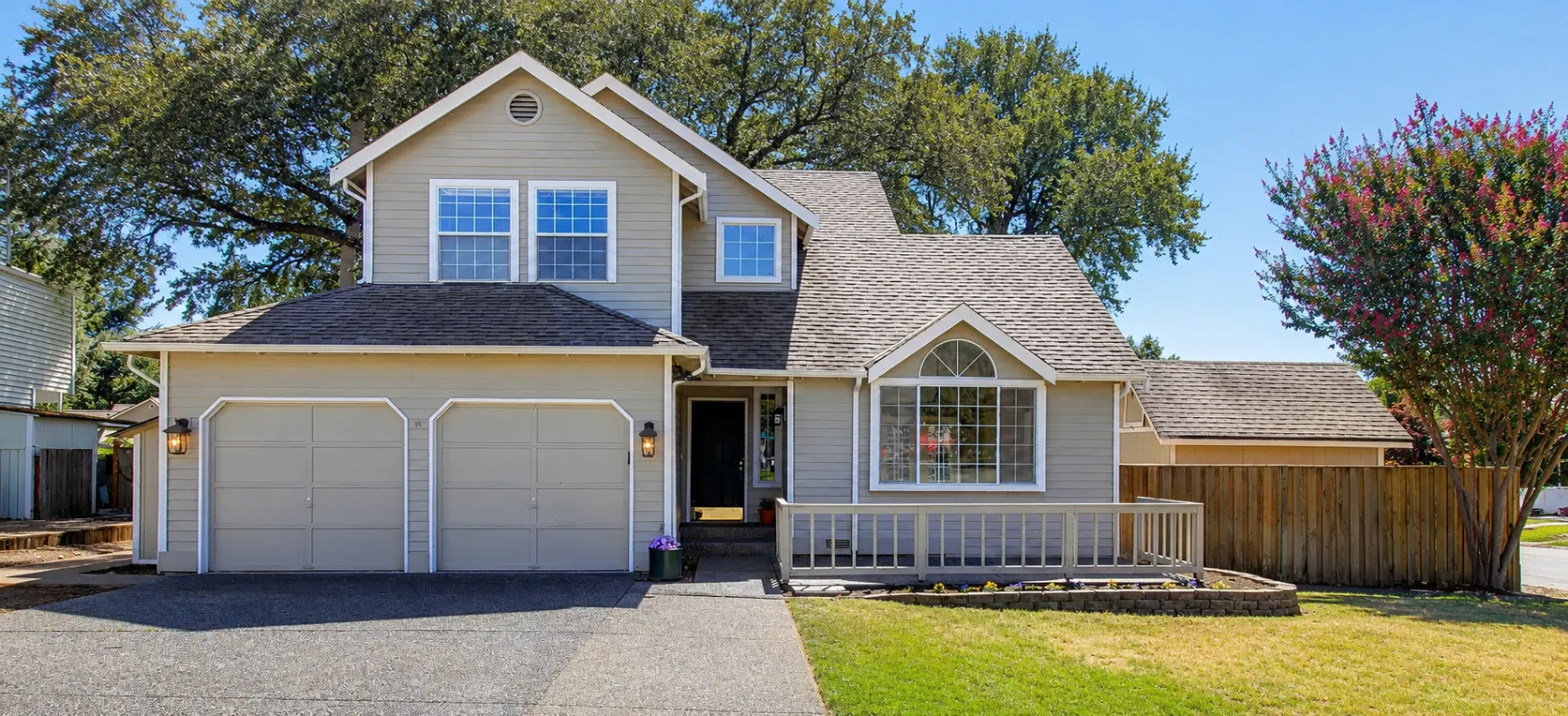 Gray House Offcenter Evergreens Photo